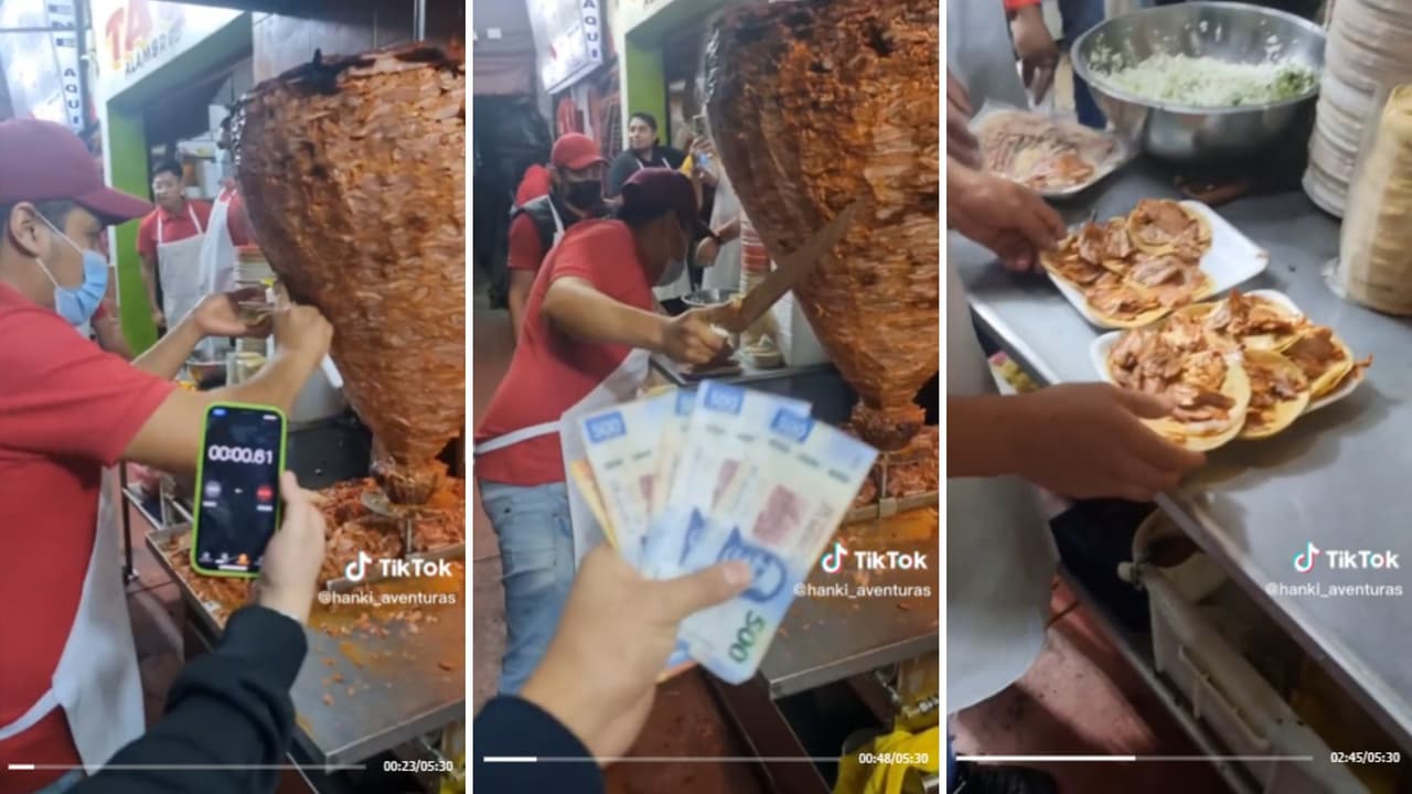 TikToker propone a taquero comprar todo lo que pueda preparar en un minuto.