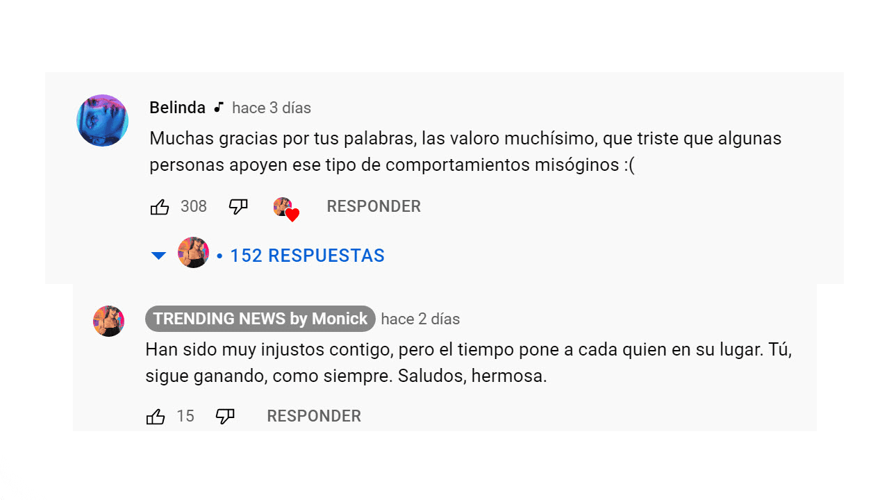 Belinda agradeció a una 'youtuber' por defenderla ante el insulto que un hombre le dio frente a Nodal.