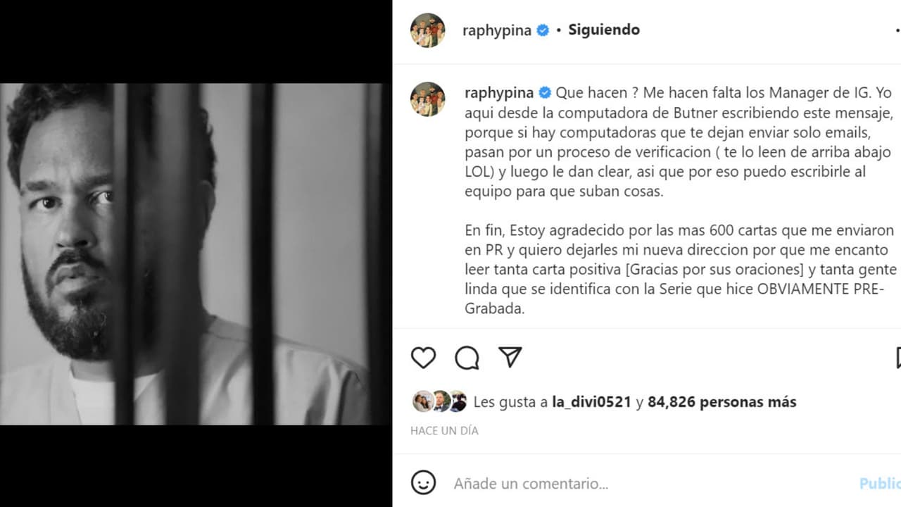 Raphy Pina colgó esta publicación a través de Instagram desde la cárcel. Dejó saber que será la "última" por ahora.