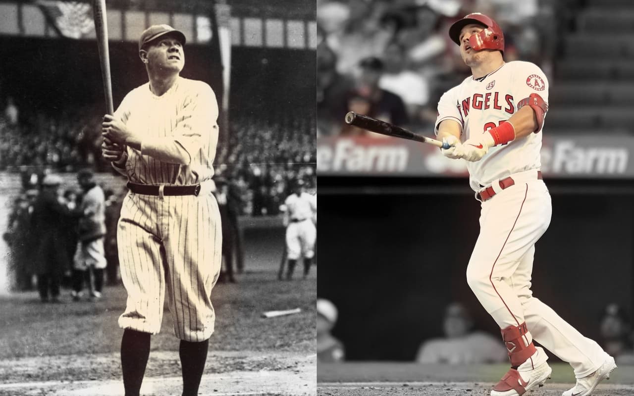 Dos grandes peloteros en sus respectivas épocas: Babe Ruth y Mike Trout.
