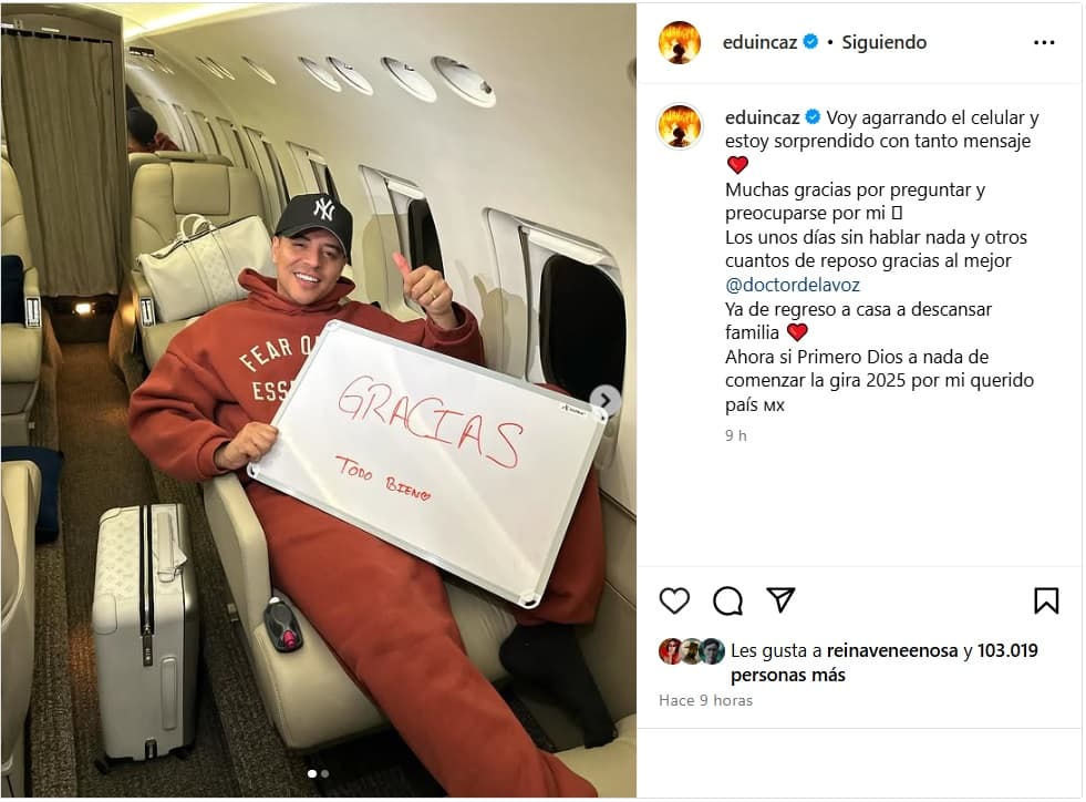 Eduin Caz compartió que tendrá que tomar reposo tras su cirugía de la cuerda vocal.