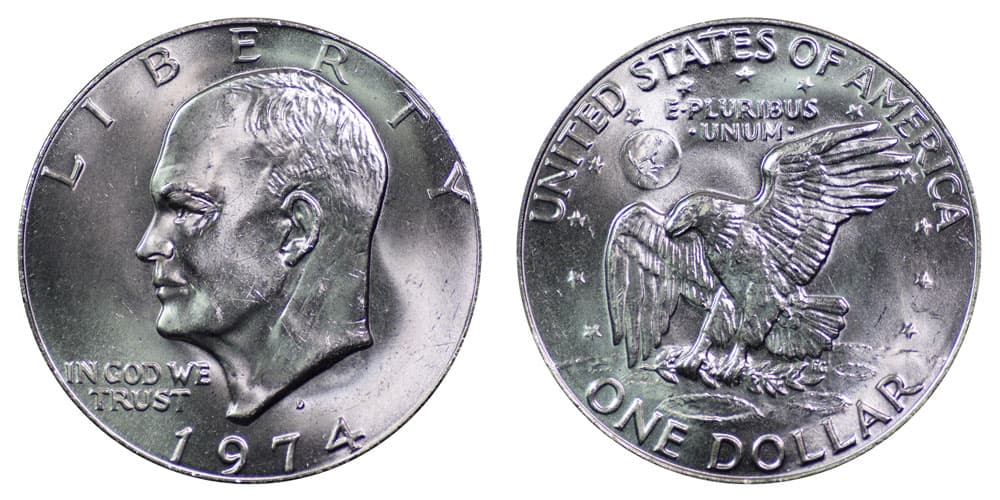 Una moneda de dólar que entró en circulación en 1974 fue la primera moneda en dólares estandarizada en todo el país. Una edición rara de esta moneda del año 1977 acuñada en Denver con errores fue valorada en 29,000 dólares.