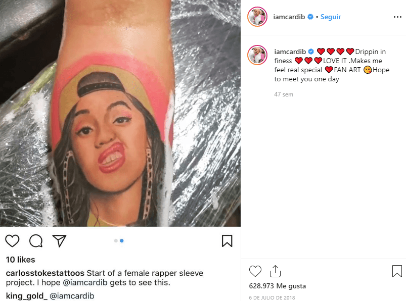Este tatuaje, tomado del video 'Finesse', una colaboración con Bruno Mars, asombró a la cantante por su realismo.
