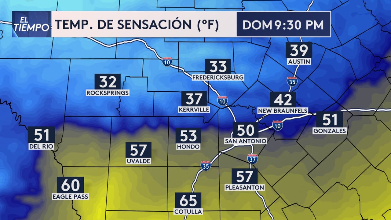 <b>Un frente frío llega al centro del estado de la Estrella Solitaria,</b> provocando un drástico descenso en la temperatura. La noche de este domingo, 29 de octubre, alrededor de las 9:30 p. m.,
<b>la sensación térmica en San Antonio será de aproximadamente 50 grados</b>.