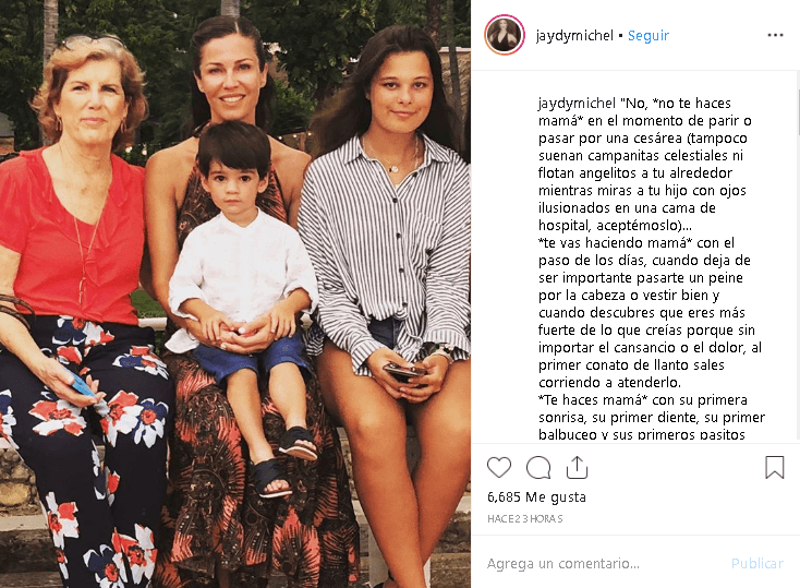 Por su parte, la modelo y actriz Jaydy Michel reflexionó sobre los hijos: "Y allá afuera, cuando lo ves convertido en adulto, entonces entiendes el significado de ser mamá".