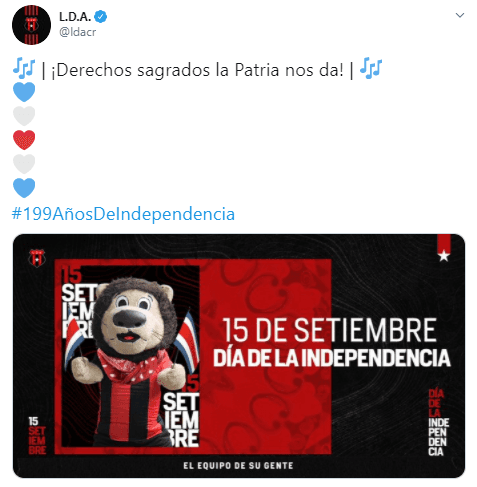 Equipos latinoamericanos y del resto del mundo, se suman a las felicitaciones por la celebración de la Independencia de México, Guatemala, el Salvador, Costa Rica, Honduras y Nicaragua.