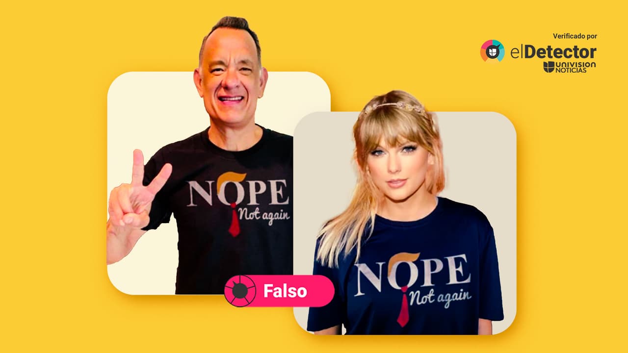 Son falsas esas fotos de Tom Hanks y Taylor Swift usando playeras anti-Trump