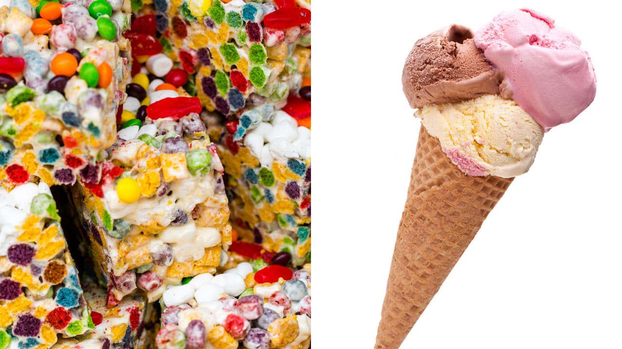 Kim KardashianRice kriskpys treats y helado para Kim.