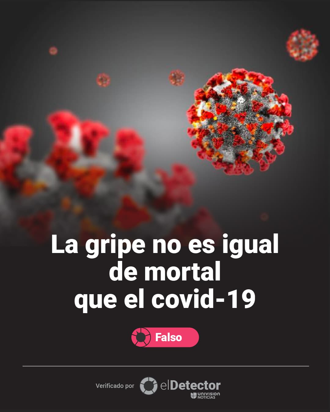 Las cifras de fallecimientos por covid-19 en un año son, lamentablemente, muy superiores a las de las muertes por gripe (influenza).
<a href="https://www.univision.com/noticias/coronavirus-no-se-equiparan-las-cifras-de-fallecidos-por-gripe-y-las-de-covid-19-coronavirus"><u>Aquí puedes leer la explicación completa de <b>El Detector</b></u></a>.