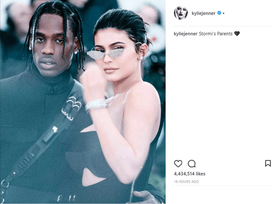 Kylie compartió esta imagen -perteneciente a su paso por la alfombra de la Met Gala- y alcanzó más de 4 millones de likes en Instagram.