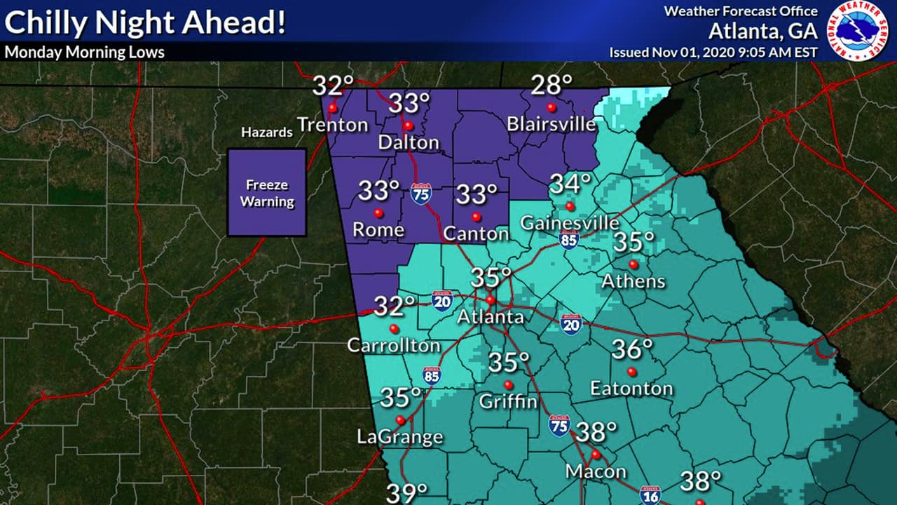 Emiten alerta de congelación para algunos condados al norte de Georgia