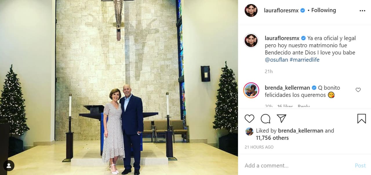 "Ya era oficial y legal, pero 
<b><a href="https://www.instagram.com/p/CIwQKMensN6/" target="_blank">hoy nuestro matrimonio fue bendecido</a></b> ante Dios. Te amo, bebé", escribió.
<br>