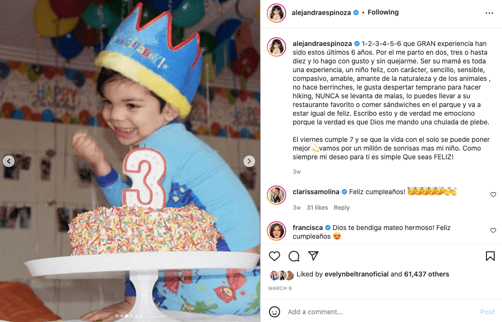 “Qué gran experiencia han sido estos últimos 6 años. Por él me parto en dos, tres o hasta diez y lo hago con gusto y sin quejarme. Ser su mamá es toda una experiencia", fue parte del tierno mensaje que dedicó la modelo en su perfil social.