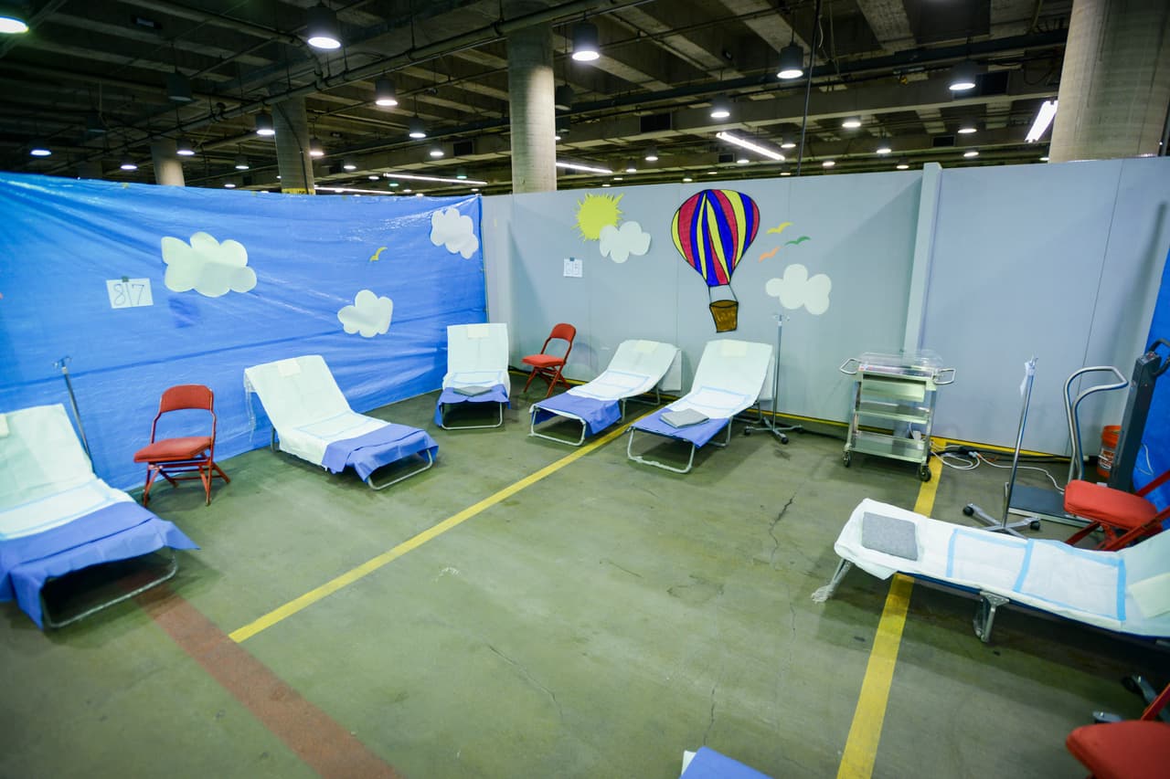 CHST(D170830R): Inside the Pediatrics Clinic in the Dallas Convention Center. Children’s Health Emergency, Virtual Health, Child Life, Pharmacy, and other staff prepare the pediatric clinic in the “Megashelter” located in the Kay Bailey Hutchison Convention Center in downtown Dallas, in anticipation of the arrival of refugees from areas in Southeast Texas affected by Hurricane Harvey.