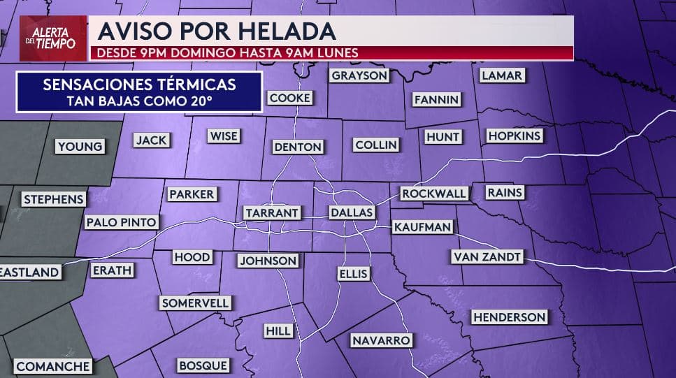 Aviso por helada: así estarán las temperaturas este lunes por la mañana en el norte de Texas