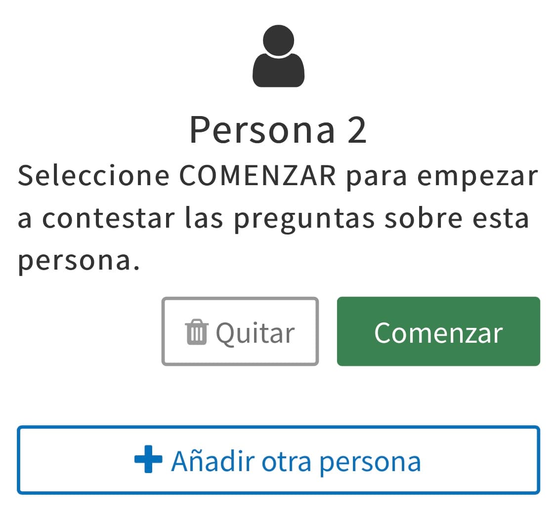 Pasarás a llenar los datos de cada persona que vive en tu hogar.