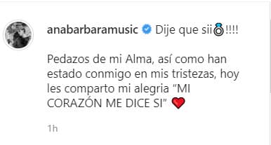 "¡Dije que sí! Pedazos de mi alma, así como han estado conmigo en mis tristezas, hoy les comparto mi alegría. "Mi corazón me dice que sí", escribió en su publicación.