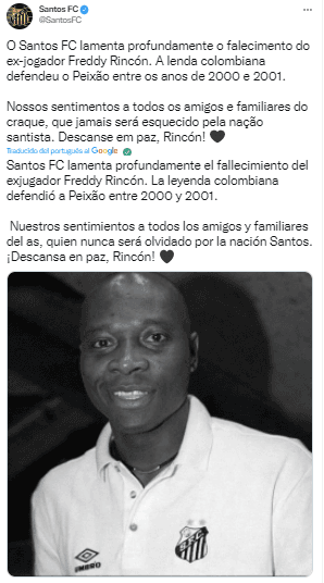 Equipos, futbolistas y exfutbolistas lamentan la muerte del colombiano Freddy Rincón.