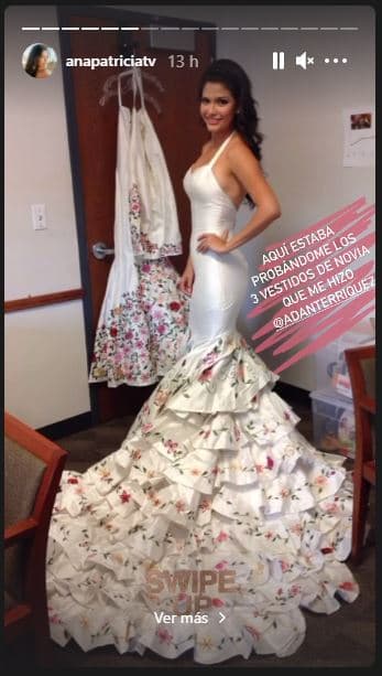 El vestido de bodas fue diseñado por Adán Terriquez, asesor de imagen de Jenni Rivera. Ana Patricia y él se conocieron en Despierta América. Justo ese día ella le contó que le hubiera gustado entregar la corona de Nuestra Belleza Latina en 2011 usando un vestido similar a los que usaba 'La Diva de la Banda'.