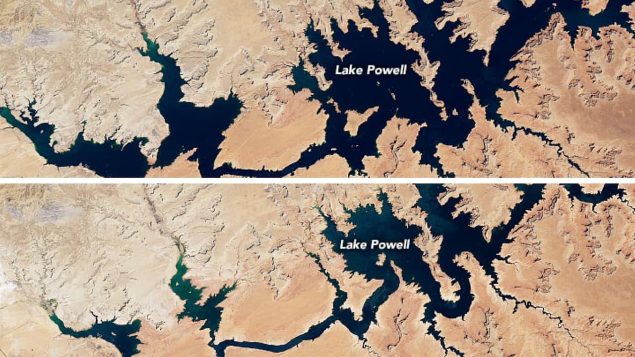 Imágenes de la NASA muestran al Lago Powell al 26% de su capacidad, su nivel más bajo desde 1960