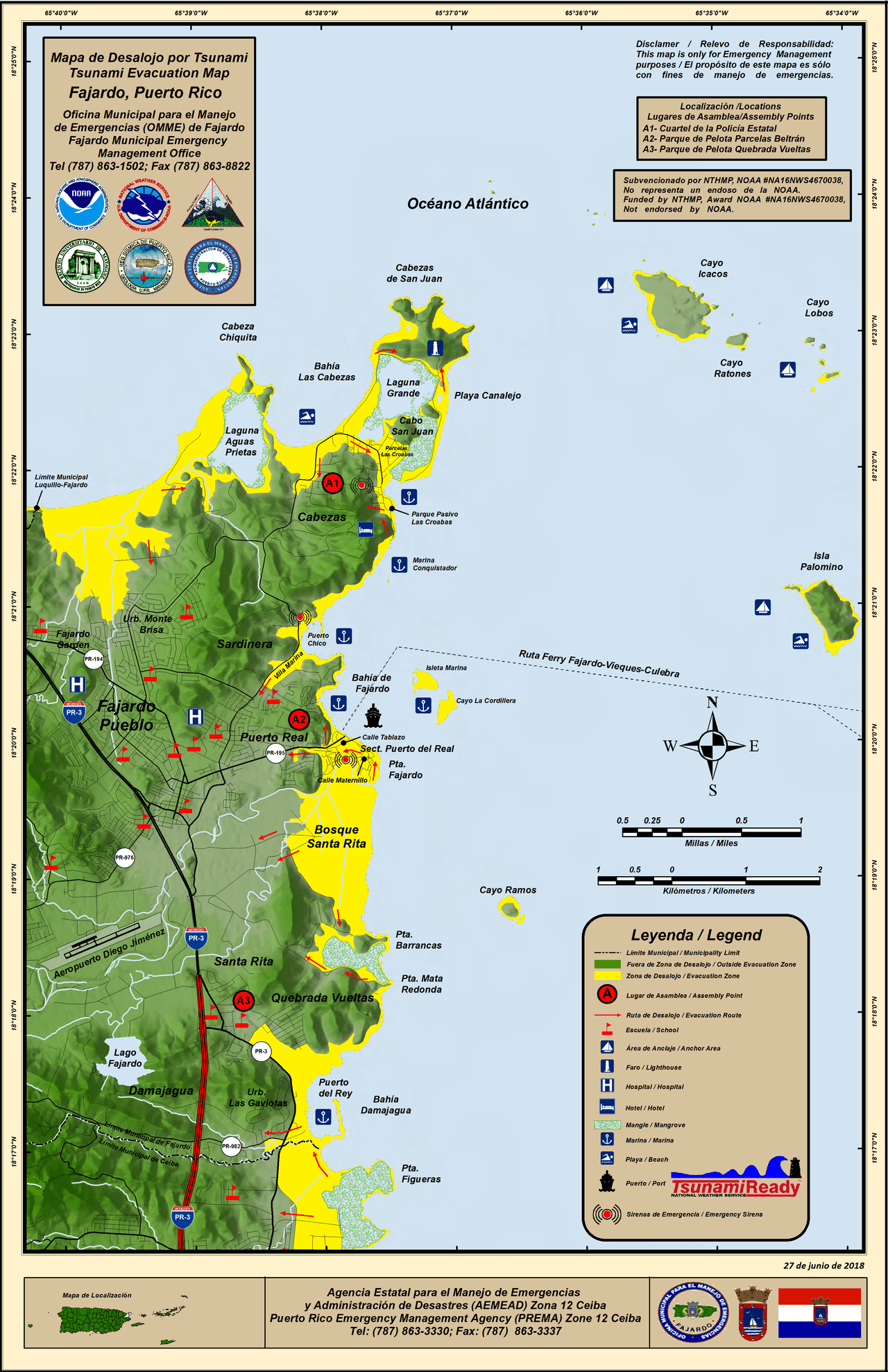 Mapa de desalojo de Fajardo