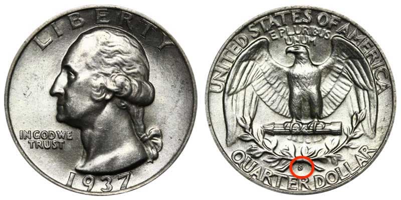 1937 Washington Silver Quarter.
<br>Mint : San Francisco.
<br>Valor monetario: $0,25.
<br>Precio estimado: $50,000.00
<br>