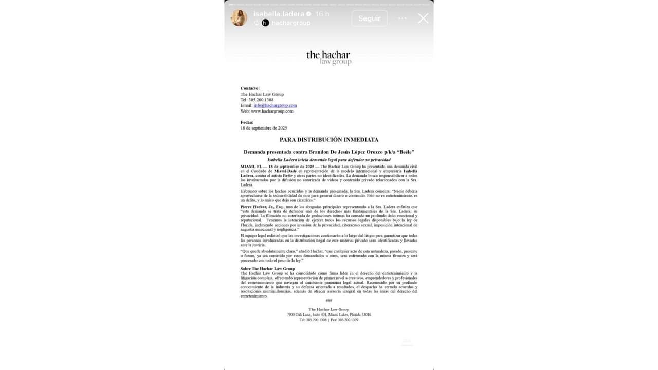 La denuncia de Isabella Ladera.