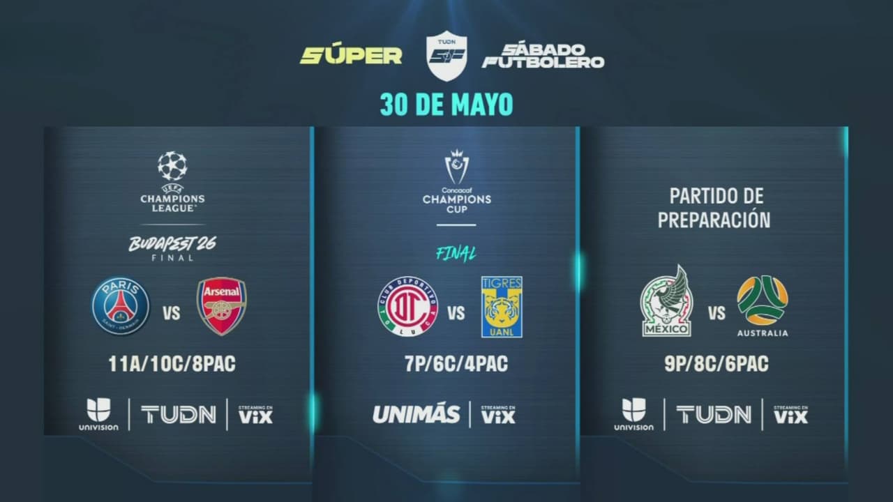 Dónde ver gratis y a qué hora la final de la Champions, México Vs Australia y Toluca Vs Tigres | Súper sábado futbolero