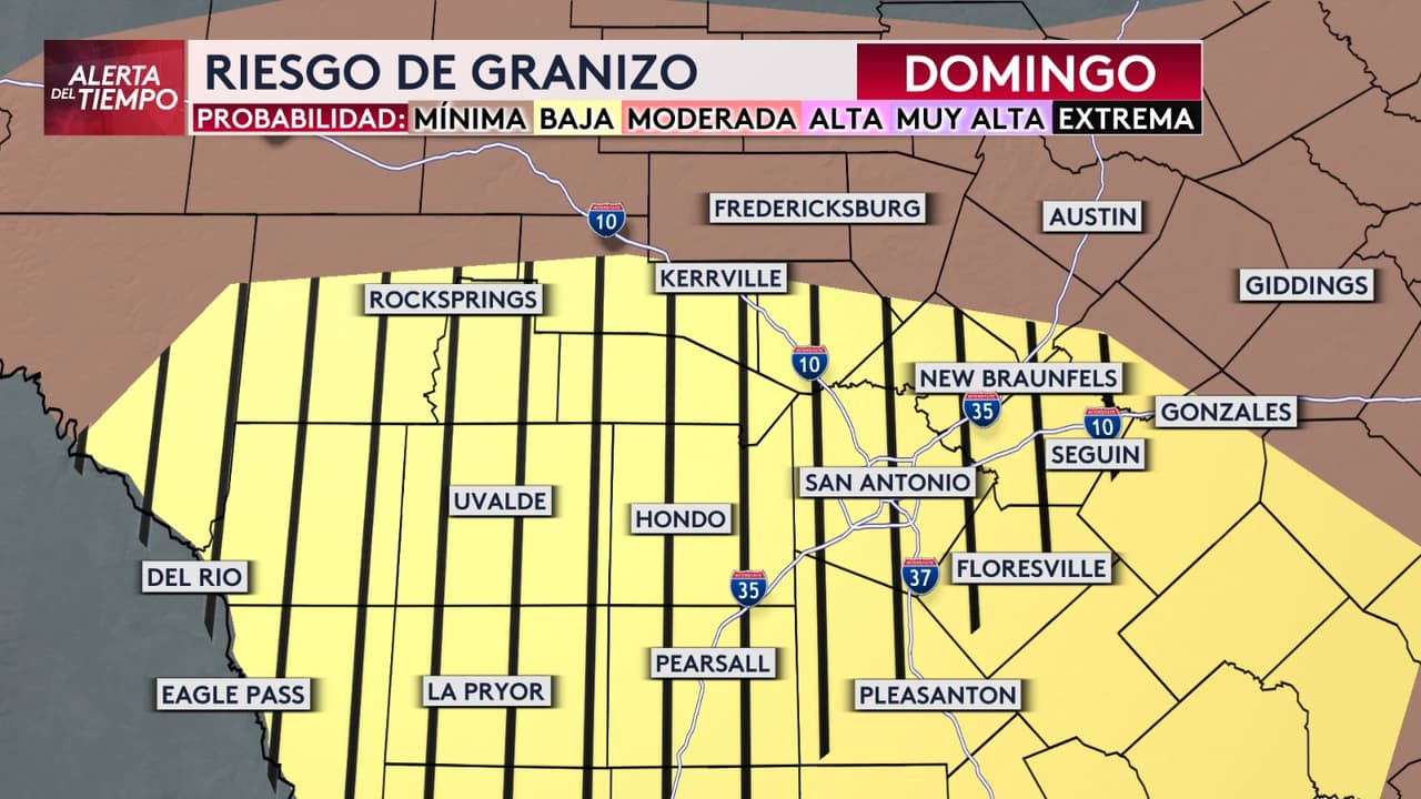 <b>Existen posibilidades de granizo tanto en San Antonio como en localidades como Uvalde, Gonzales, Pleasanton y Pearsall, entre otras</b>. Aunque la probabilidad es baja, es crucial mantenerse atento a las notificaciones y a las condiciones del tiempo.