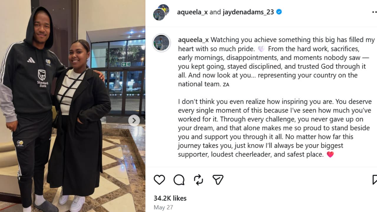 La pareja de Jayden Adams le dedicó este emotivo mensaje antes de que él comenzara su participación en el Mundial de Futbol representando a Sudáfrica, que enfrentó en el partido inaugural con una derrota contra México.