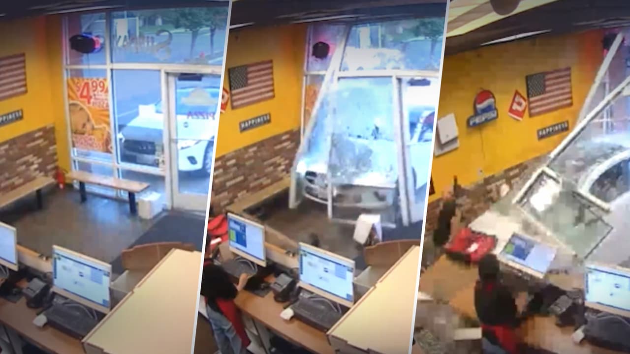 Un auto atropella a un repartidor dentro de una pizzería en Sandy