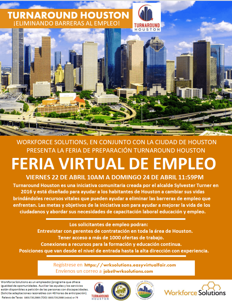 Más de 1,000 puestos disponibles en la feria de trabajo virtual, Turnaround Houston