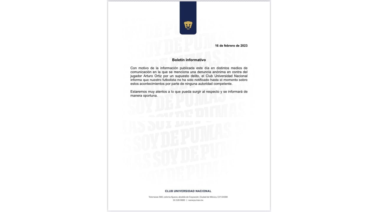 Pumas se pronuncia sobre supuesta denuncia a ‘Palermo’ Ortiz
