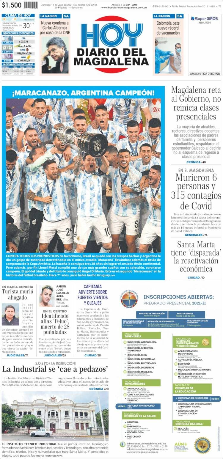 Argentina rompe la maldición y 28 años después consigue, de la mano de Lionel Messi, el título de campeones de la Copa América. La prensa argentina enaltece la hazaña, así como la prensa internacional del continente americano.