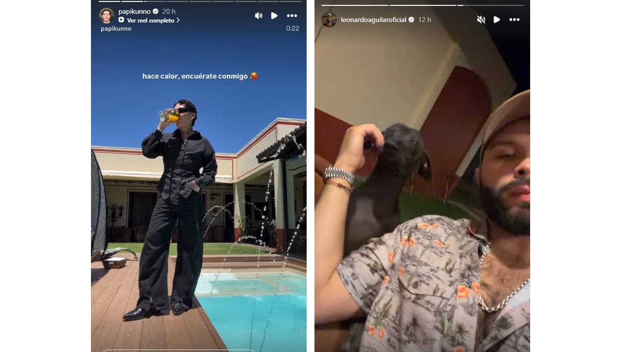 Papi Kunno se dejó ver en la alberca del rancho de los Aguilar; mientras que Leonardo mostró que estaba al interior.