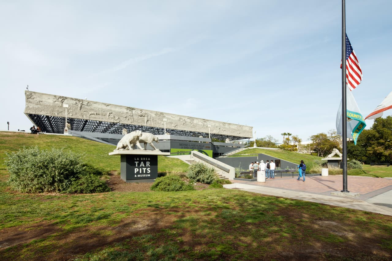 Dedicado a la paleontología, 
<b>El Museo de La Brea</b> en el distrito de Wilshire celebra la educación de la Edad de Hielo con exhibiciones de fósiles de los animales y un atrio.