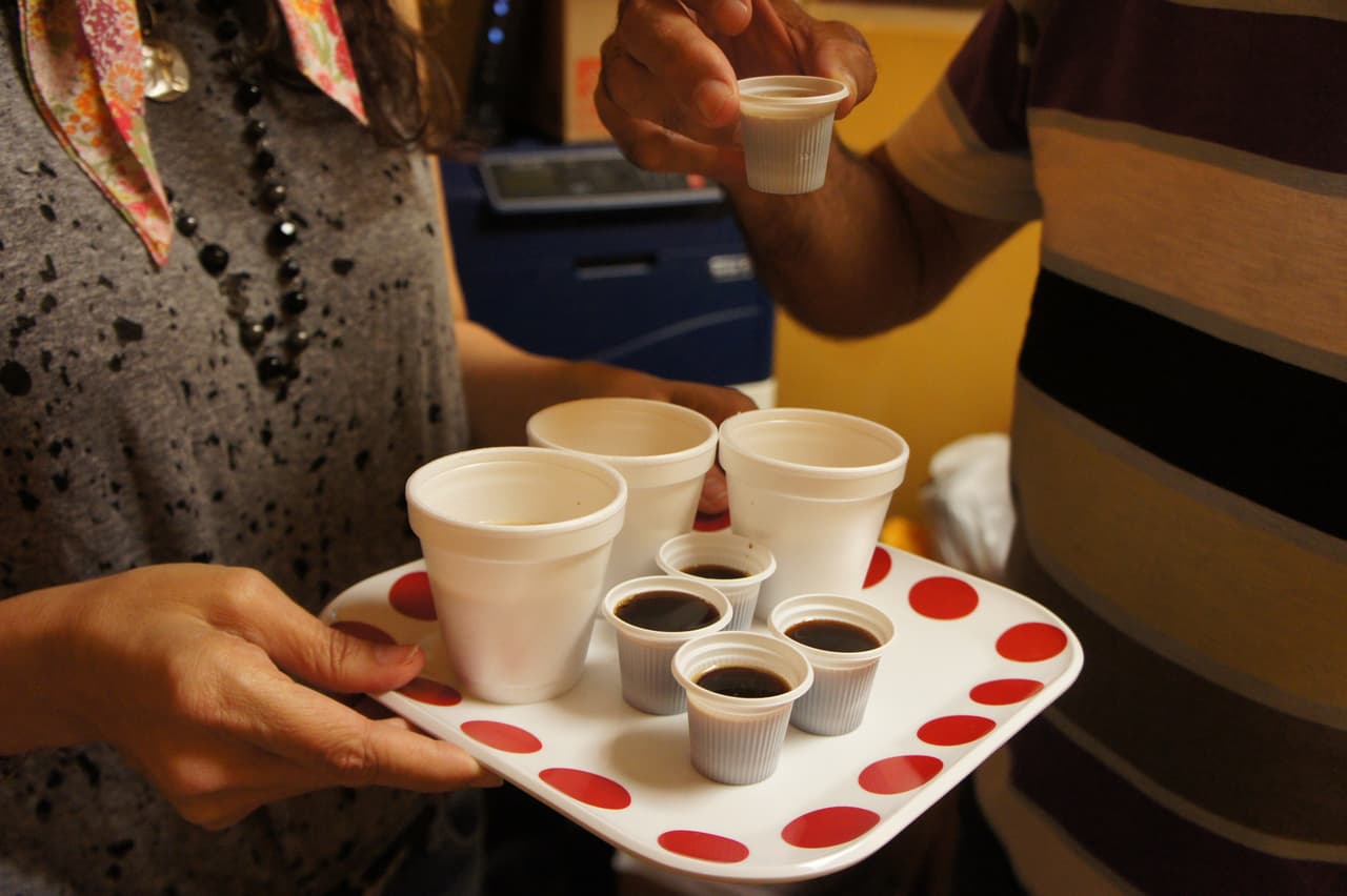 Cuban coffee is prepared for volunteers.