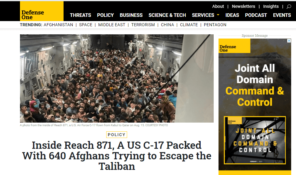 Captura de pantalla de Defense One tomada el 18 de agosto de 2021.