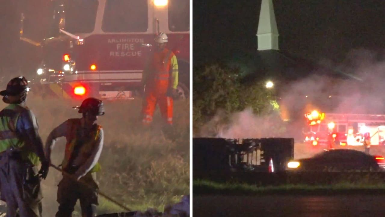 Un camión de 18 ruedas vuelca y se incendia en la Interestatal 20 en Arlington