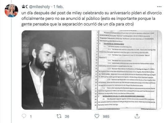 Miley y Liam hilo de Twitter