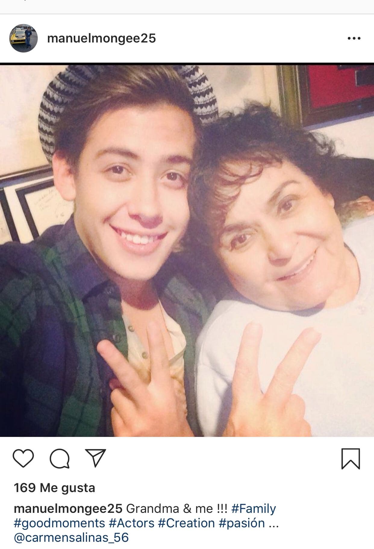 "Les doy todo el amor del mundo y el respeto, incapaz de decirles una mala palabra […] Amo entrañablemente a mis nietas, a todas, a mi nieto Manuel (foto) que le encanta actuar, es José Manuel Monge, pero como actor se llama 
<b><a href="https://www.instagram.com/p/BIQU_NghVHf/">Manuel Monge</a></b>, me lo llevé a filmar conmigo tres películas", expresó.