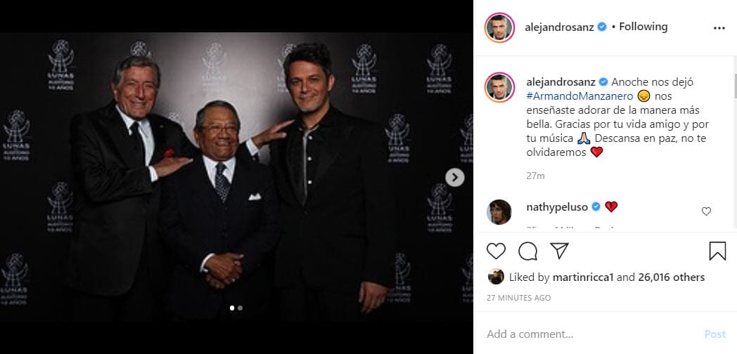 En 2011, Alejandro Sanz se subió al escenario junto con el legendario cantante neoyorquino, Tonny Bennett, para interpretar 'Yesterday, I heard the rain/Esta tarde vi llover', en las Lunas del Auditorio en la Ciudad de México. Una fuerte ovación del público llegó cuando Armando Manzanero, compositor del famoso tema, apareció en el escenario para felicitar a los intérpretes.