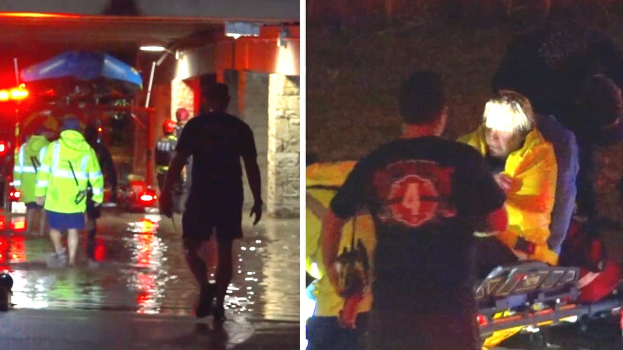 ¡Con todo y su campaña! Una pareja de indigentes fue arrastrada por la corriente en Dallas