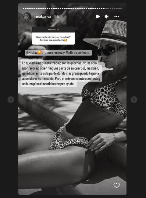 Irina Baeva también admitió que sufre de inseguridades y que es muy exigente y crítica consigo misma, por lo que trabaja constantemente en su autoestima.
<br>