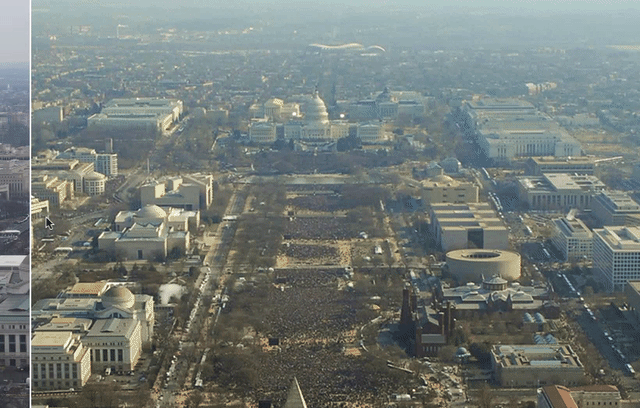 Comparación de la asistencia de personas a la toma de posesión de Barack Obama en 2009 y Donald Trump en 2017.