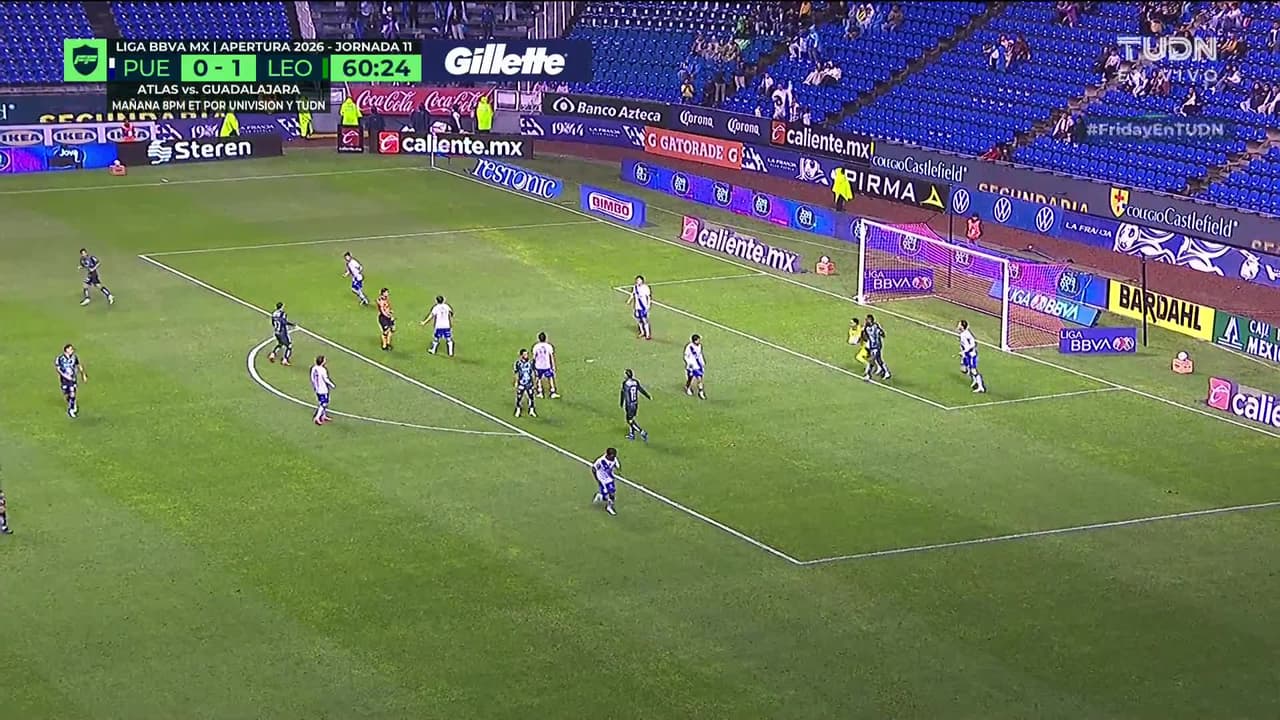¡El poste salva a Puebla! León se queda a centímetros del segundo gol