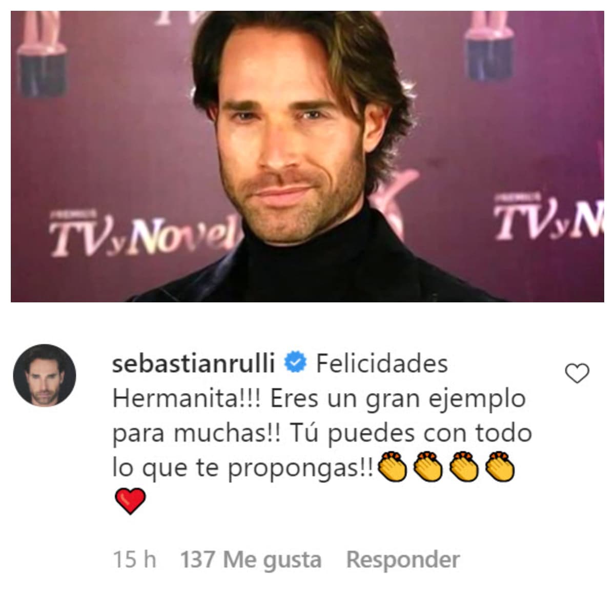 <b><a href="https://www.univision.com/famosos/angelique-boyer-y-sebastian-rulli-protagonizan-vencer-el-pasado-su-historia-telenovelas-fotos" target="_blank">Sebastián Rulli, pareja de la actriz</a></b>, la secundó. 
<br>