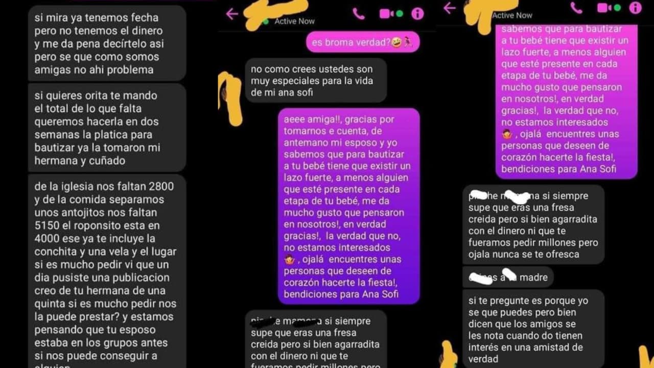 Les piden pagar la celebración de bautizo de su hija pero no asistir.