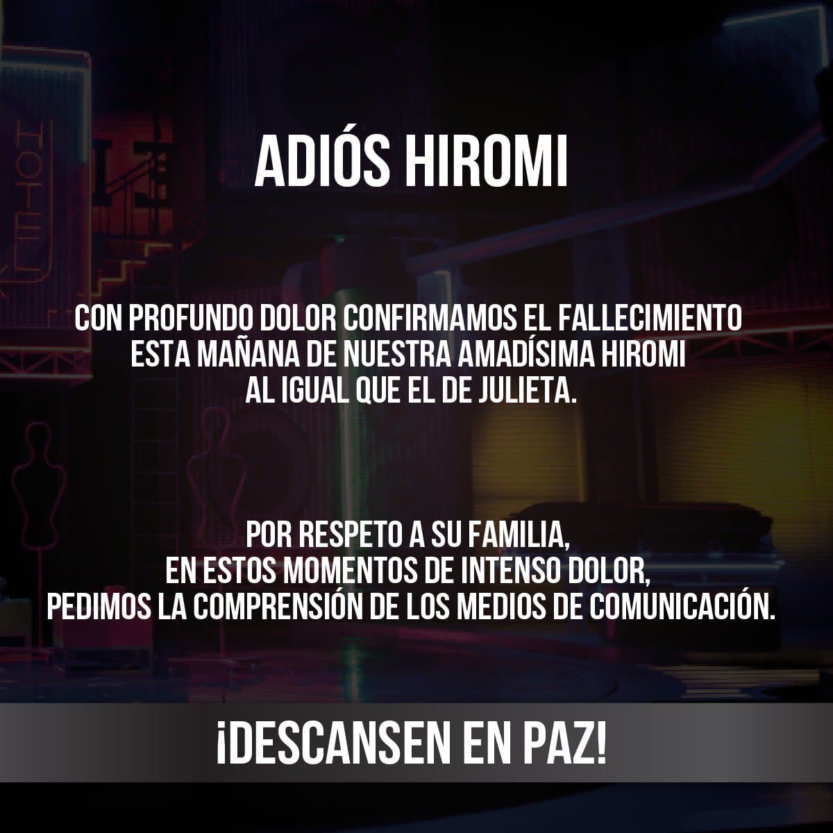 A través de su cuenta oficial en Twitter la obra musical 'Mentiras, el musical' compartió esta publicación para despedir a la cantante y actriz.