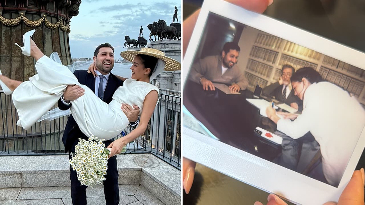 Las imágenes de la boda civil de 'Ale' Capetillo con su novio libanés en España: este fue su vestido